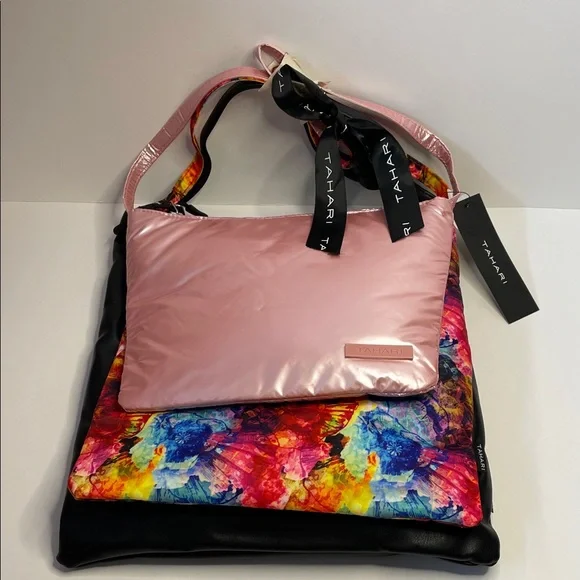 NWT Tahari Pink, Multicolor & Black Tote Bag Set. - Picture 2 of 5
